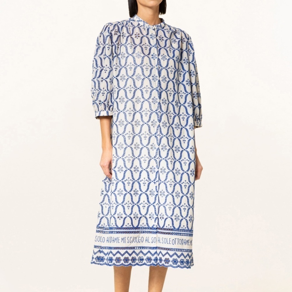 Ottod’Ame White Blue Embroidered Button Up Lace‎ SZ 6 S NWT
